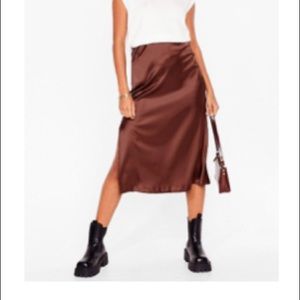 Nasty Gal Satin Slit Midi Skirt